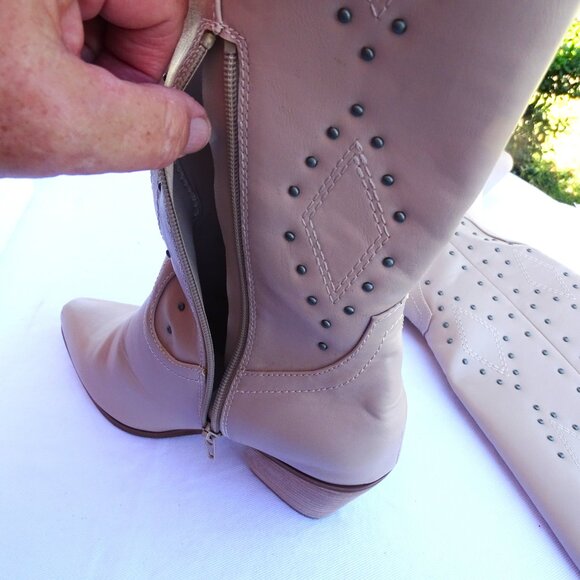 Arula Beige Studded Women's Wide Calf Cowboy Boots  10W Never Worn - Picture 11 of 11